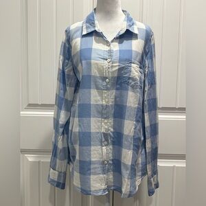 J. Crew Light Blue and White Plaid Women’s Shirt Size L